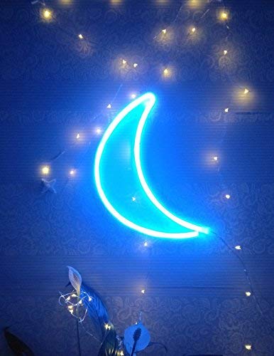 QiaoFei Decorative Crescent Moon Neon Light,Cute Blue LED Moon Sign Shaped Decor Light,Marquee Signs/Wall Decor for Christmas,Birthday Party,Kids Room, Living Room, Wedding Party Decor(Blue)