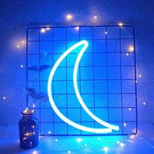 QiaoFei Decorative Crescent Moon Neon Light,Cute Blue LED Moon Sign Shaped Decor Light,Marquee Signs/Wall Decor for Christmas,Birthday Party,Kids Room, Living Room, Wedding Party Decor(Blue)