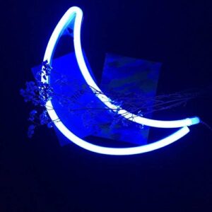 QiaoFei Decorative Crescent Moon Neon Light,Cute Blue LED Moon Sign Shaped Decor Light,Marquee Signs/Wall Decor for Christmas,Birthday Party,Kids Room, Living Room, Wedding Party Decor(Blue)