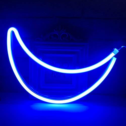 QiaoFei Decorative Crescent Moon Neon Light,Cute Blue LED Moon Sign Shaped Decor Light,Marquee Signs/Wall Decor for Christmas,Birthday Party,Kids Room, Living Room, Wedding Party Decor(Blue)