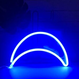 QiaoFei Decorative Crescent Moon Neon Light,Cute Blue LED Moon Sign Shaped Decor Light,Marquee Signs/Wall Decor for Christmas,Birthday Party,Kids Room, Living Room, Wedding Party Decor(Blue)