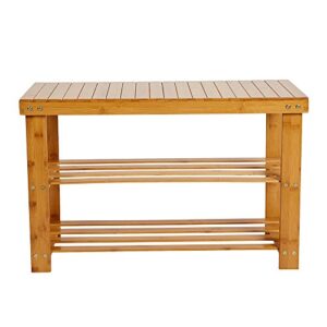 luckyermore bamboo shoes storage rack 2-tier shoe bench seat for entryway shelf organizer for hallway