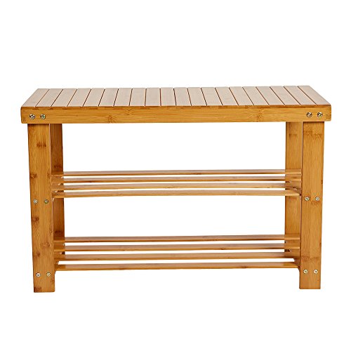 LUCKYERMORE Bamboo Shoes Storage Rack 2-Tier Shoe Bench Seat for Entryway Shelf Organizer for Hallway