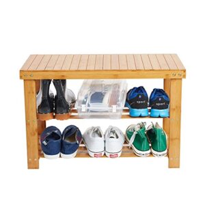 LUCKYERMORE Bamboo Shoes Storage Rack 2-Tier Shoe Bench Seat for Entryway Shelf Organizer for Hallway