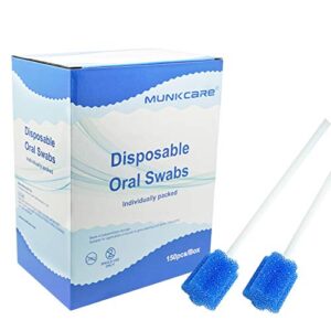 munkcare disposable oral swabsticks mouth cleaning sponge swab, blue coarse sponge plum blossom shaped, 150 counts