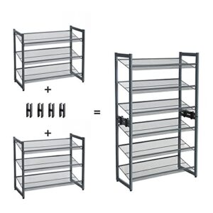 SONGMICS Shoe Rack for Closet, 3-Tier Shoe Storage, Metal Shoe Organizer for Garage Entryway, Stackable Shoe Stand with Adjustable Flat or Angled Shelves, Holds 9-12 Pairs, Cool Gray ULMR03GB