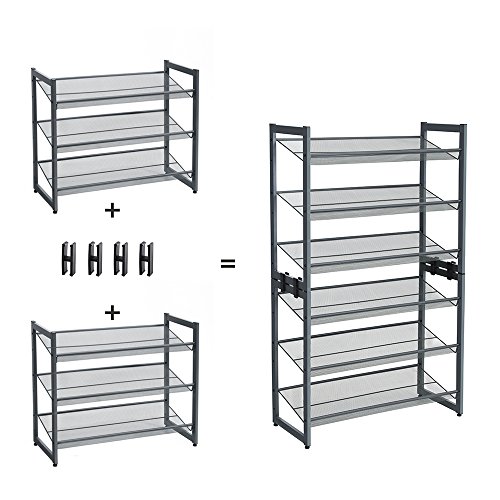 SONGMICS Shoe Rack for Closet, 3-Tier Shoe Storage, Metal Shoe Organizer for Garage Entryway, Stackable Shoe Stand with Adjustable Flat or Angled Shelves, Holds 9-12 Pairs, Cool Gray ULMR03GB