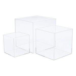 cliselda 3pcs clear acrylic display boxes, acrylic cube stand risers showcase, acrylic display case for collectibles action figures toys (5 sided acrylic box)