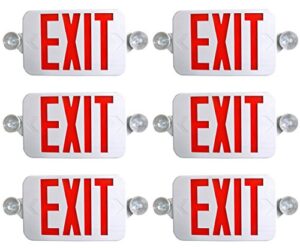 supreme led 6 pack all led decorative red white exit sign & emergency light combo with battery backup (6 pack), white/red