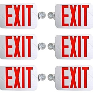 Supreme LED 6 Pack All LED Decorative Red White Exit Sign & Emergency Light Combo with Battery Backup (6 Pack), White/Red
