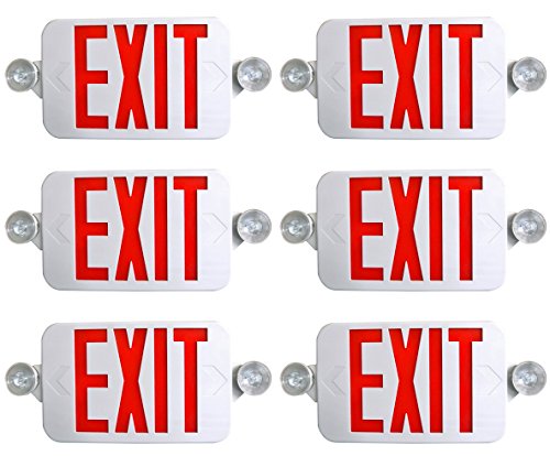 Supreme LED 6 Pack All LED Decorative Red White Exit Sign & Emergency Light Combo with Battery Backup (6 Pack), White/Red
