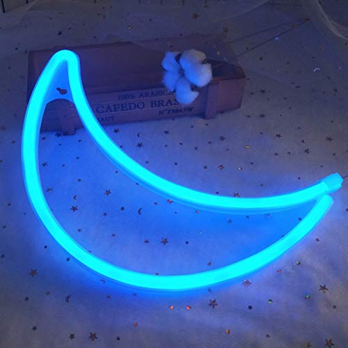 Nordstylee Neon Moon Signs USB or Battery Powered Art Decorative Lights for Children's Room/Birthday Party/Holiday/Wedding Decoration (Blue)