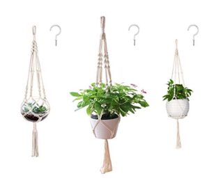 aomgd 3 pack macrame plant hanger with 3 hooks, different size hanging planters for indoor plants holder,large 46"/41"/34",ivory