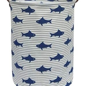 CLOCOR Kids Laundry Basket,Shark Toy Storage Bins,Baby Clothes Hamper,Round Gift Basket with Handles for Bedroom Nursery,Toddler Room Decor (Shark)