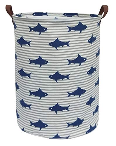 CLOCOR Kids Laundry Basket,Shark Toy Storage Bins,Baby Clothes Hamper,Round Gift Basket with Handles for Bedroom Nursery,Toddler Room Decor (Shark)