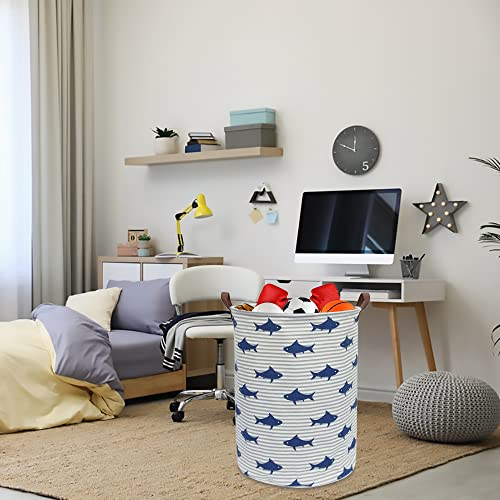 CLOCOR Kids Laundry Basket,Shark Toy Storage Bins,Baby Clothes Hamper,Round Gift Basket with Handles for Bedroom Nursery,Toddler Room Decor (Shark)