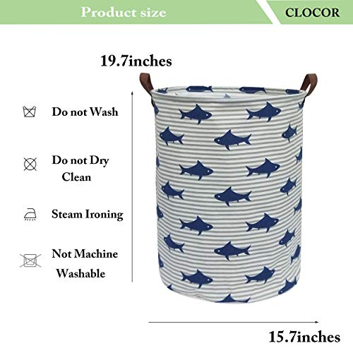 CLOCOR Kids Laundry Basket,Shark Toy Storage Bins,Baby Clothes Hamper,Round Gift Basket with Handles for Bedroom Nursery,Toddler Room Decor (Shark)