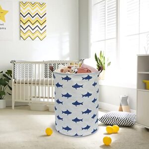 CLOCOR Kids Laundry Basket,Shark Toy Storage Bins,Baby Clothes Hamper,Round Gift Basket with Handles for Bedroom Nursery,Toddler Room Decor (Shark)