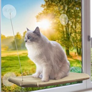 petpawjoy cat window perch, strong suction cups easy clean safety cat hammock window seat for large fat cat or double cats (up to 50lbs)