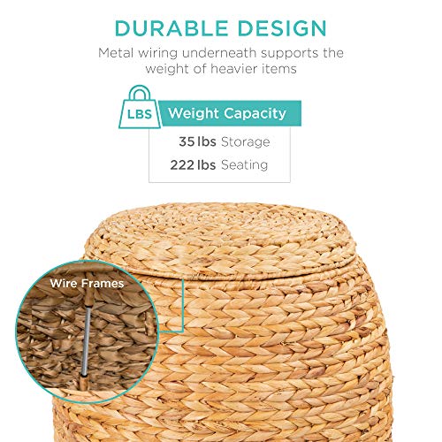 Best Choice Products Vintage Multipurpose Hyacinth Storage Basket, Plant Décor, Handwoven Organizer Tote for Bedroom, Living Room, Bathroom, w/Lid - Natural