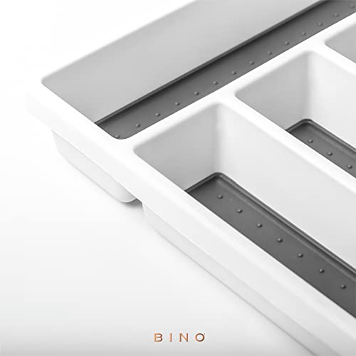 BINO | 5-Slot Silverware Organizer | Small - White Cutlery Tray Organizer | Silverware Storage for Drawer | BPA-Free Plastic Organizers with Soft-Grip Lining and Rounded Corners | Utensil Organizer