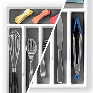 BINO | 5-Slot Silverware Organizer | Small - White Cutlery Tray Organizer | Silverware Storage for Drawer | BPA-Free Plastic Organizers with Soft-Grip Lining and Rounded Corners | Utensil Organizer