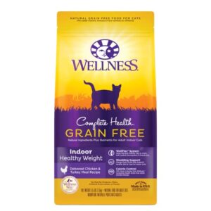 wellness complete health grain-free indoor healthy weight chicken recipe dry cat food, 5.5 pound bag