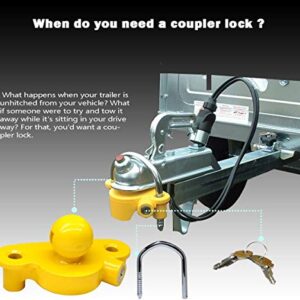 GOHAWKTEQ Universal Coupler Lock Universal Coupler Trailer Hitch Security Lock Adjustable Storage Security Heavy-Duty Steel fits 1-⅞", 2", and 2-5/16" couplers Replaces#72783