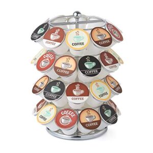nifty k cup holder – compatible with k-cups, coffee pod carousel | 40 k cup holder, spins 360-degrees, lazy susan platform, modern chrome design, home or office kitchen counter organizer