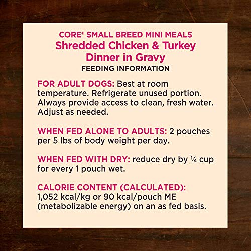 Wellness CORE Natural Grain Free Small Breed Mini Meals Wet Dog Food, Shredded Chicken & Turkey Dinner in Gravy, 3-Ounce Pouch (Pack of 12)