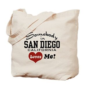 cafepress somebody in san diego loves me tote bag natural canvas tote bag, reusable shopping bag