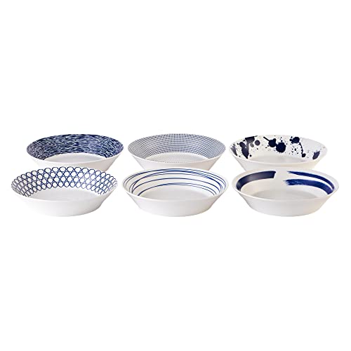 Royal Doulton Porcelain Pacific Mixed Patterns Set of 6 Pasta Bowls, 22cm, Blue