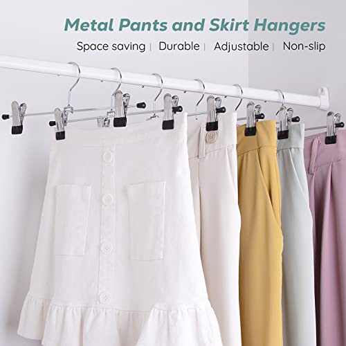 IEOKE Pant Hangers, 20 Pack Skirt Hangers with Clips Metal Trouser Clip Hangers for Heavy Duty Ultra Thin Space Saving