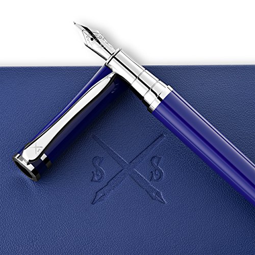 Scribe Sword Fountain Pen With Black Ink - Blue - Designer Gift Set - Medium Nib - A Business Executive Fountain Pen And Case - Complete With Instructions …