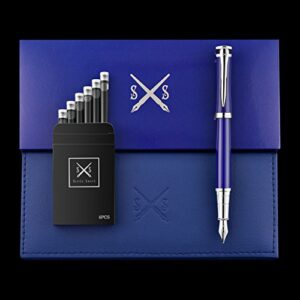 Scribe Sword Fountain Pen With Black Ink - Blue - Designer Gift Set - Medium Nib - A Business Executive Fountain Pen And Case - Complete With Instructions …