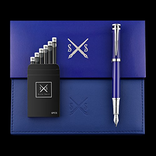 Scribe Sword Fountain Pen With Black Ink - Blue - Designer Gift Set - Medium Nib - A Business Executive Fountain Pen And Case - Complete With Instructions …