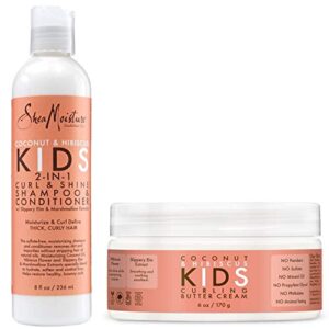 shea moisture coconut & hibiscus kids combo pack - includes kids curling butter cream, 6 oz & kids curl & shine 2-in-1 shampoo & conditioner, 8 oz
