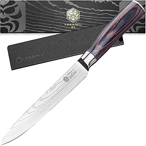 KESSAKU Utility Knife - 5.5 inch - Samurai Series - Razor Sharp Kitchen Knife - Forged 7Cr17MoV High Carbon Stainless Steel - Wood Handle with Blade Guard