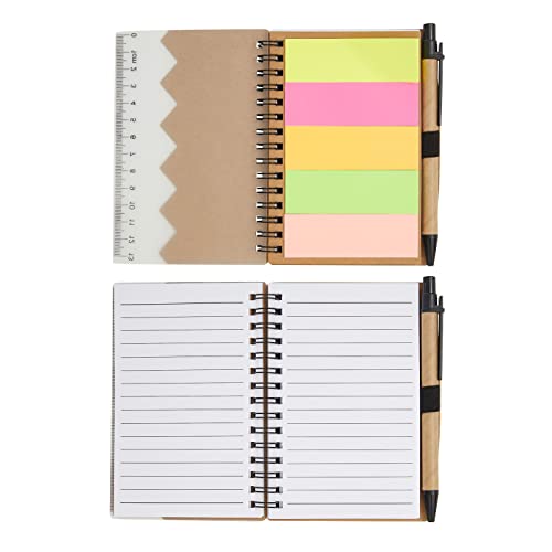 Juvale 6 Pack Bulk Kraft Paper Spiral Notepad with Pen and Sticky Notes, Lined, Colored Index Tab (69 Sheets, 4 x 5.5 In)