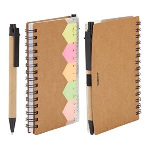 Juvale 6 Pack Bulk Kraft Paper Spiral Notepad with Pen and Sticky Notes, Lined, Colored Index Tab (69 Sheets, 4 x 5.5 In)