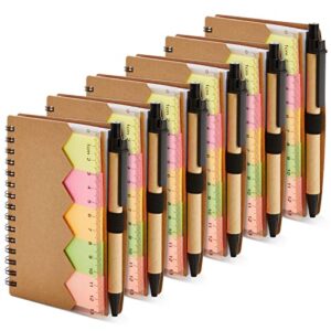 juvale 6 pack bulk kraft paper spiral notepad with pen and sticky notes, lined, colored index tab (69 sheets, 4 x 5.5 in)