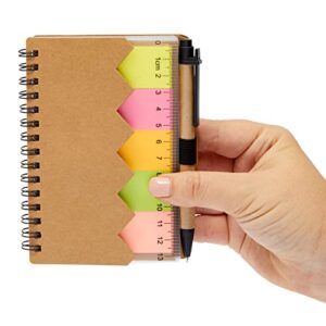 Juvale 6 Pack Bulk Kraft Paper Spiral Notepad with Pen and Sticky Notes, Lined, Colored Index Tab (69 Sheets, 4 x 5.5 In)