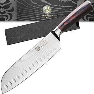 kessaku santoku knife - 7 inch - samurai series - razor sharp kitchen knife - forged 7cr17mov high carbon stainless steel - wood handle with blade guard