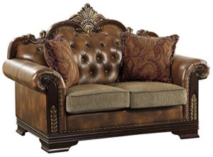 homelegance croydon traditional two-tone love seat, 65"w, brown pu leather