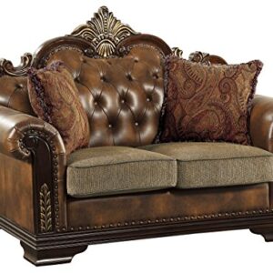 Homelegance Croydon Traditional Two-Tone Love Seat, 65"W, Brown PU Leather