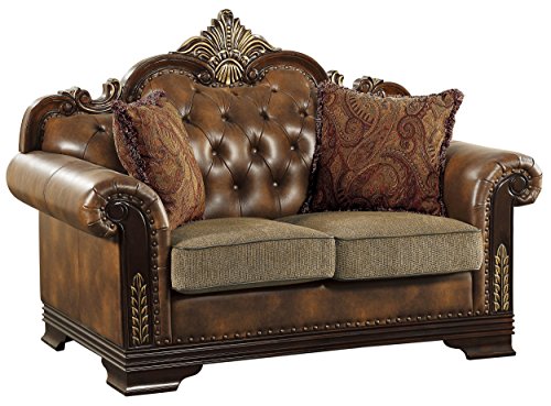 Homelegance Croydon Traditional Two-Tone Love Seat, 65"W, Brown PU Leather