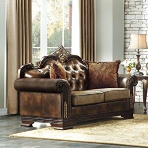 Homelegance Croydon Traditional Two-Tone Love Seat, 65"W, Brown PU Leather