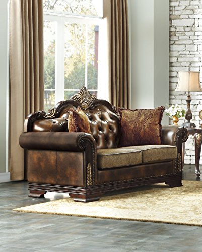 Homelegance Croydon Traditional Two-Tone Love Seat, 65"W, Brown PU Leather