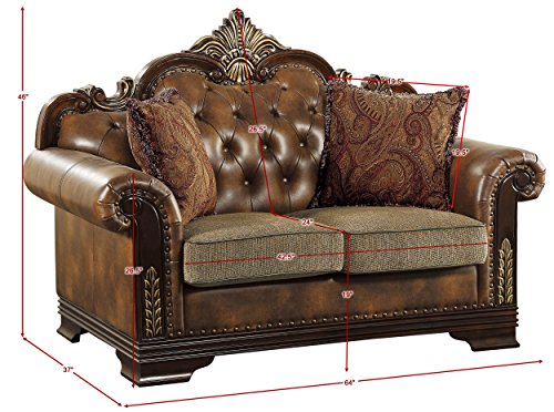 Homelegance Croydon Traditional Two-Tone Love Seat, 65"W, Brown PU Leather