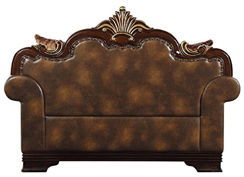 Homelegance Croydon Traditional Two-Tone Love Seat, 65"W, Brown PU Leather